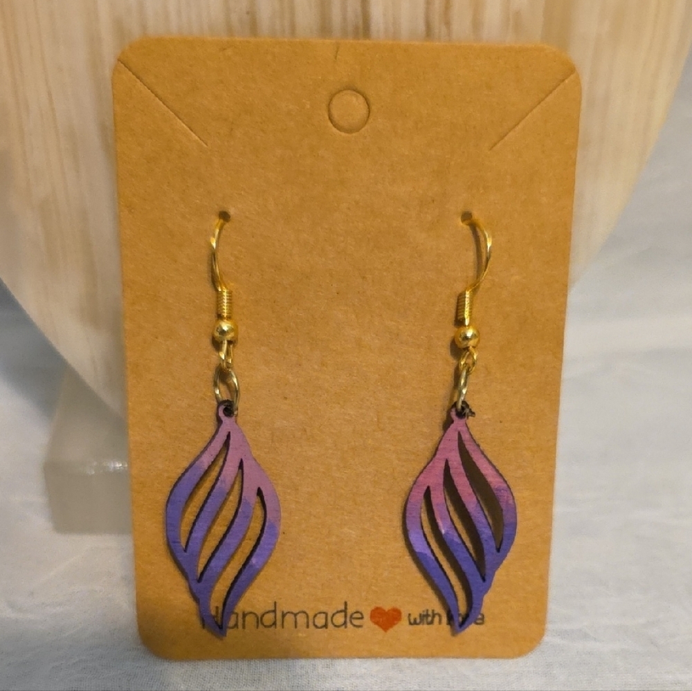 Artisan Purple and Gold Leaf Earrings